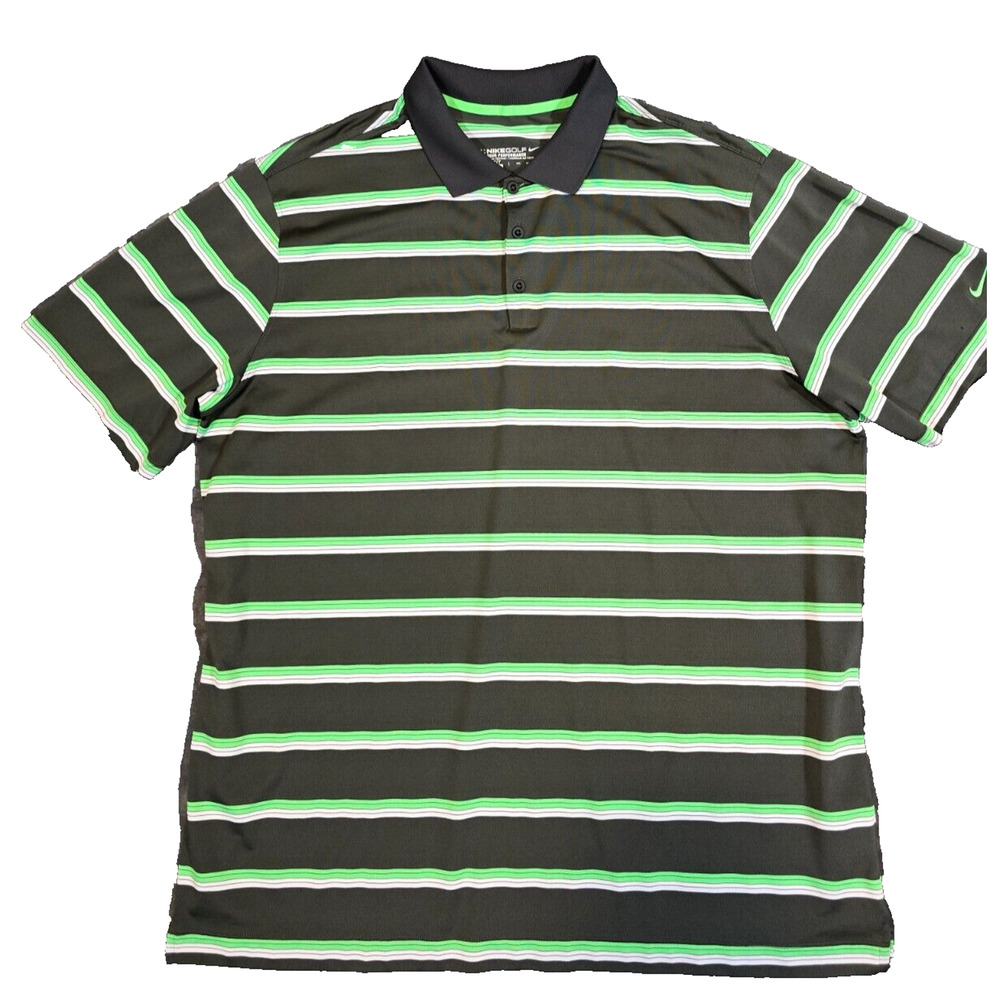 Nike Black and Green Striped Polo Shirt
